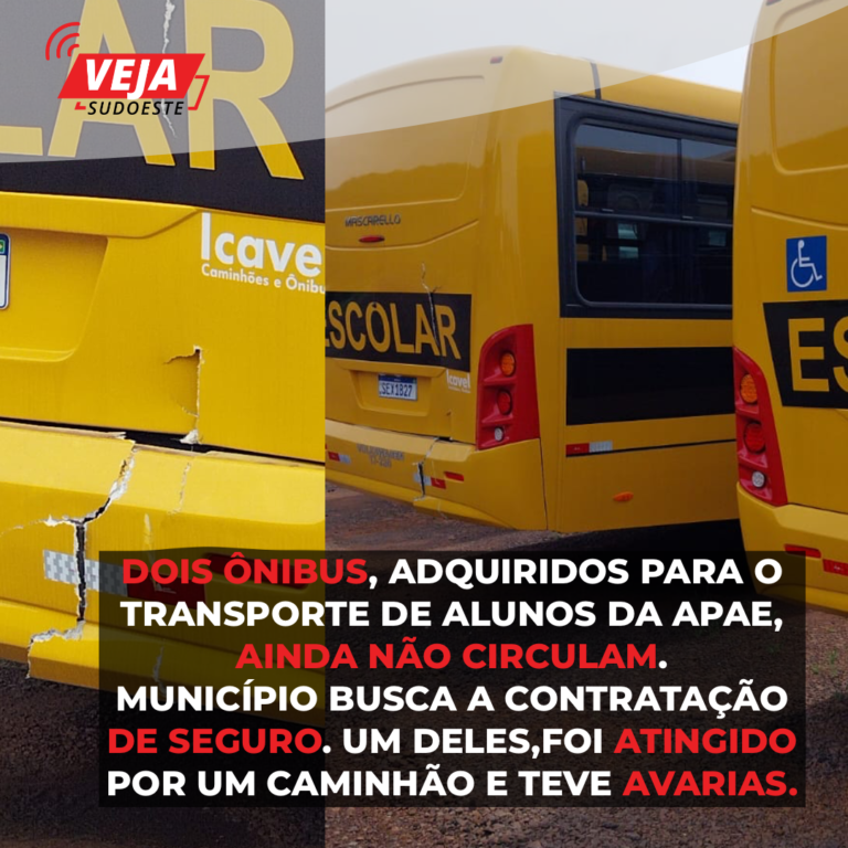 Ônibus que deveriam atender alunos da APAE não circulam ainda. Um, mesmo sem uso, se envolveu em acidente