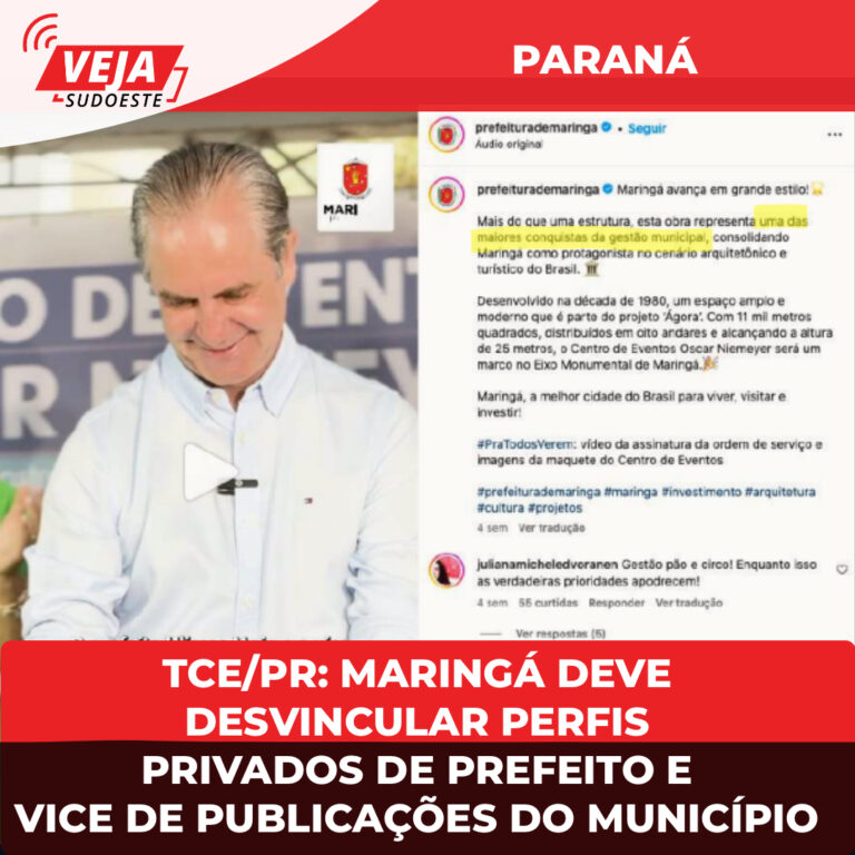 Maringá deve desvincular perfis privados de prefeito e vice de publicações do município