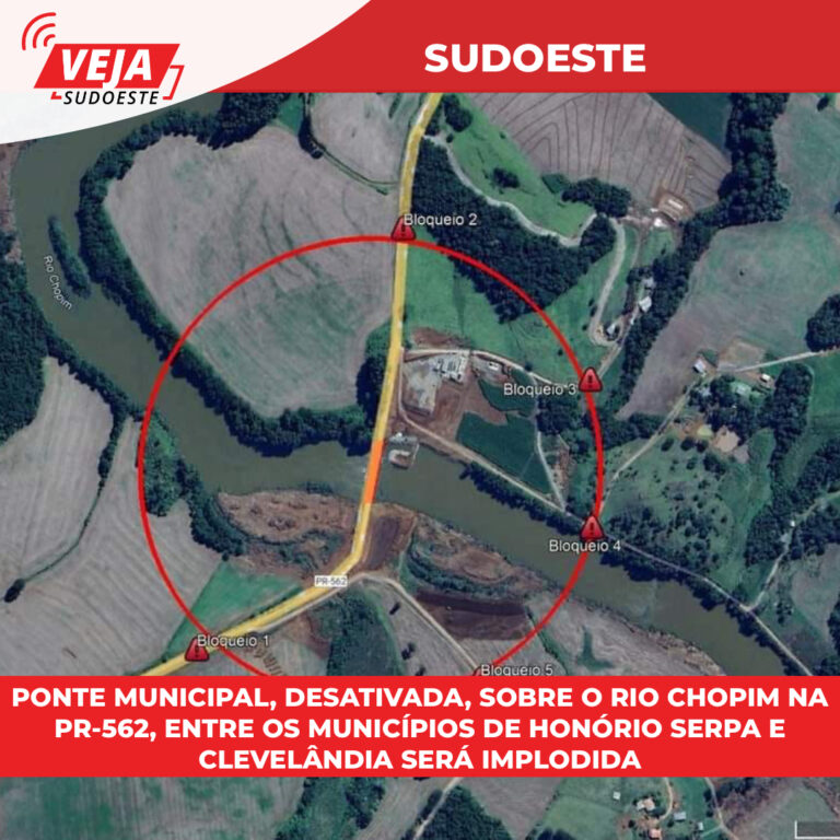 Ponte municipal, desativada, sobre o Rio Chopim na PR-562, entre os municípios de Honório Serpa e Clevelândia será implodida