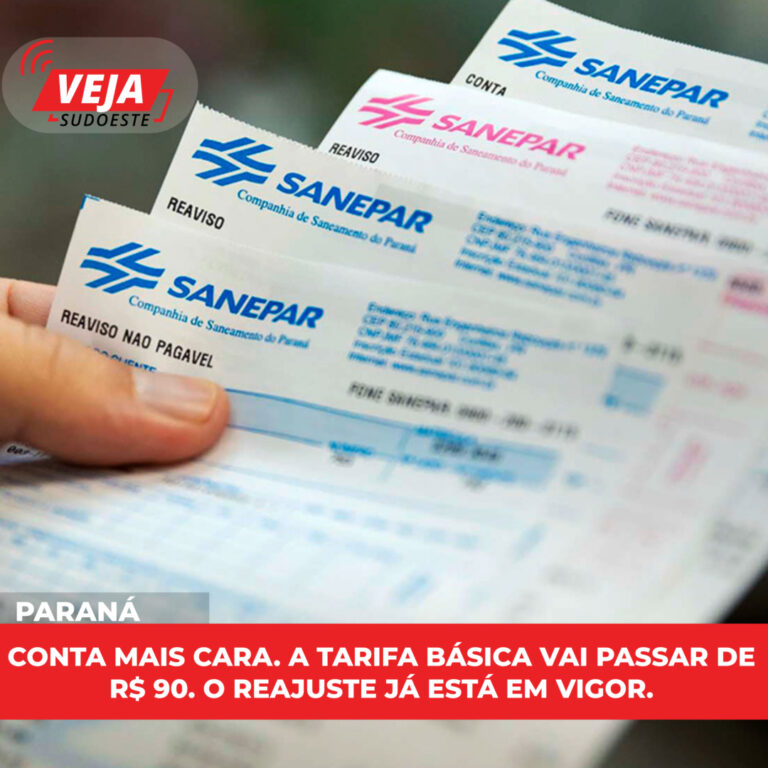 Sanepar: tarifa básica vai passar de R$ 90. O reajuste já está em vigor.