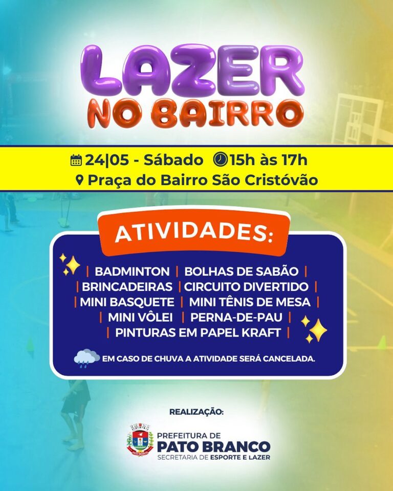 Projeto Lazer no Bairro inicia neste sábado (24) em Pato Branco